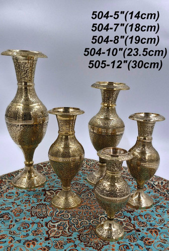 گلدان کشمیری طرح طاووس در 5سایز مختلف برنجی هندی کد504