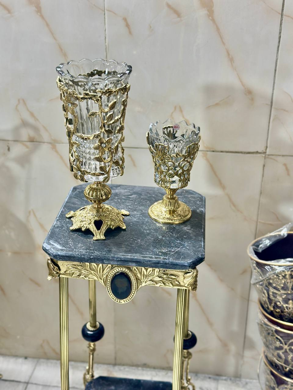 گلدان رومیزی و جاکاردی شیشه خور